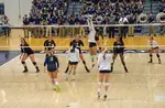 In the basic rules of volleyball two teams compete on one court with a net and a rally starts with a serve and each team trying to score with 3 contacts 