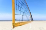 closeup of a volleyball net on the beach