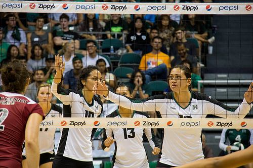 Blocker Volleyball Ready Position: In other words when you are blocking a volleyball at the net don’t have your hands down by your waist. (Gov Neil Abercrombie)