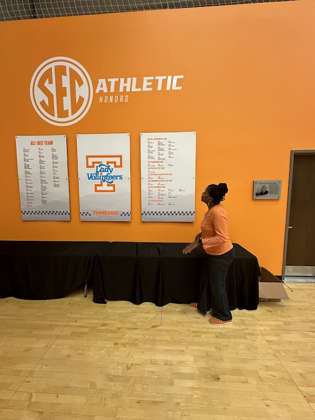 The SEC Athletic Honors wall was our next stop, and it was pretty cool to see my name up there honored on

the All-Southeastern Conference Team in '82 and '84, 
Southeastern All-Tournament Team in the same years, and – the cherry on top –
Southeastern Tournament MVP in '84.