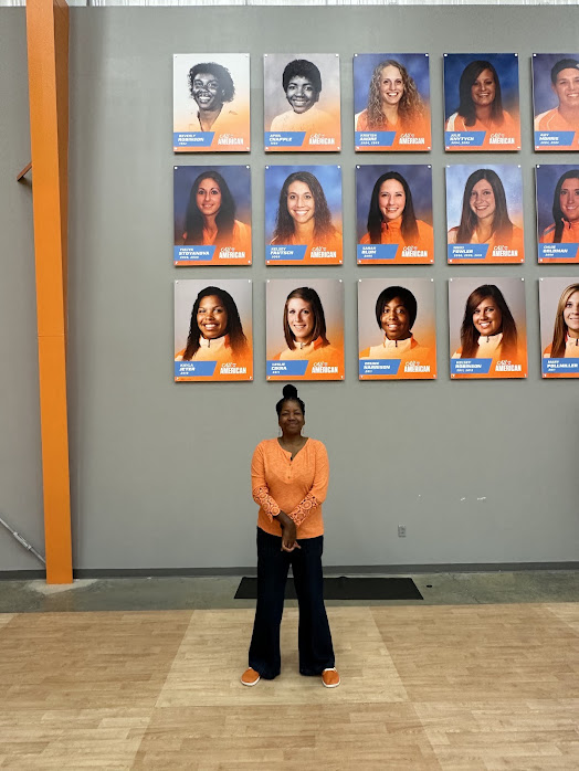 On the Joan Cronan Volleyball Facility on the All American Wall. I'm second from the left top row next to my pepper partner Olympian Bev Robinson who attended UT for two years. Im the first UT volleyball player who played for four years to be named as an All American.