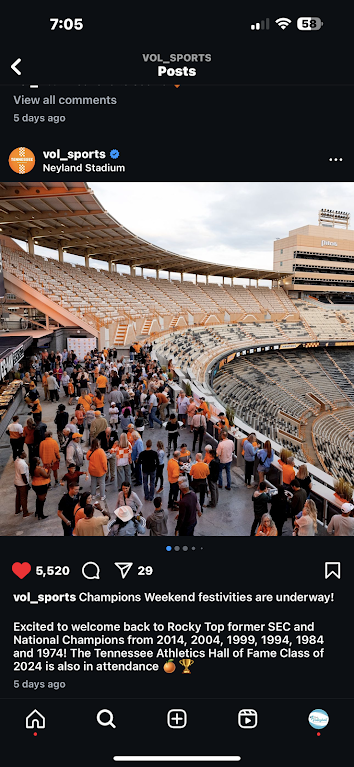 A view of Neyland Stadium above the YeeHaw Social Lounge where we the champions were attending the Champions Weekend BBQ Reunion the day before the Kentucky vs Tennessee football game. We had Neyland Stadium to ourselves and Smokey the Tennessee Vols mascot while our Volunteer Team photos were displayed on the Neyland Stadium giant video screens during the party.