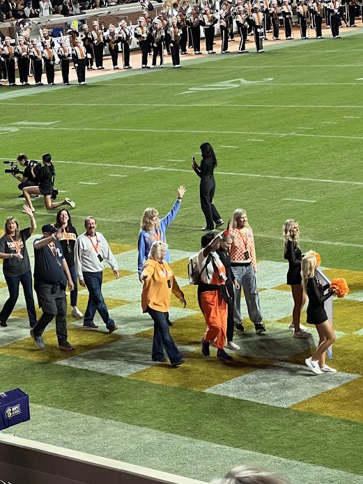 3-time All-American, 2003 UTK Hall of Fame inductee, America's first ever First Round Draft Pick for Major League Volleyball the first American pro women's indoor league and named First Team All-Pro and former USA National team member, April Chapple and the UTK 1984 SEC Lady Vol volleyball team introduced and honored in front of a soldout crowd on the field in Neyland Stadium during halftime at the Kentucky vs Tennessee football game during Champions Weekend on Nov 2, 2024.