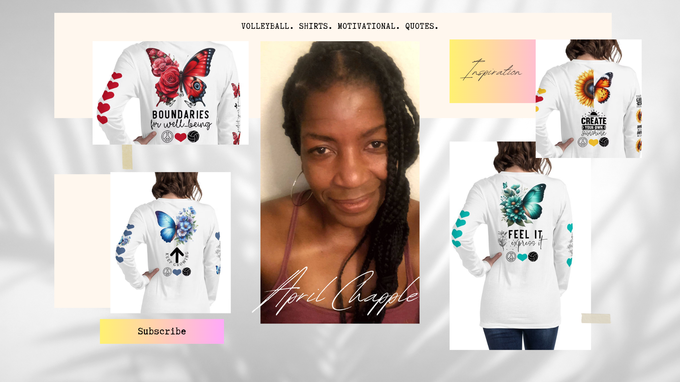 Motivational Volleyball Sayings and Quotes on Colorful Butterfly Inspired Peace Love Volleyball Shirts available in the ETSY Volleybragswag Shop