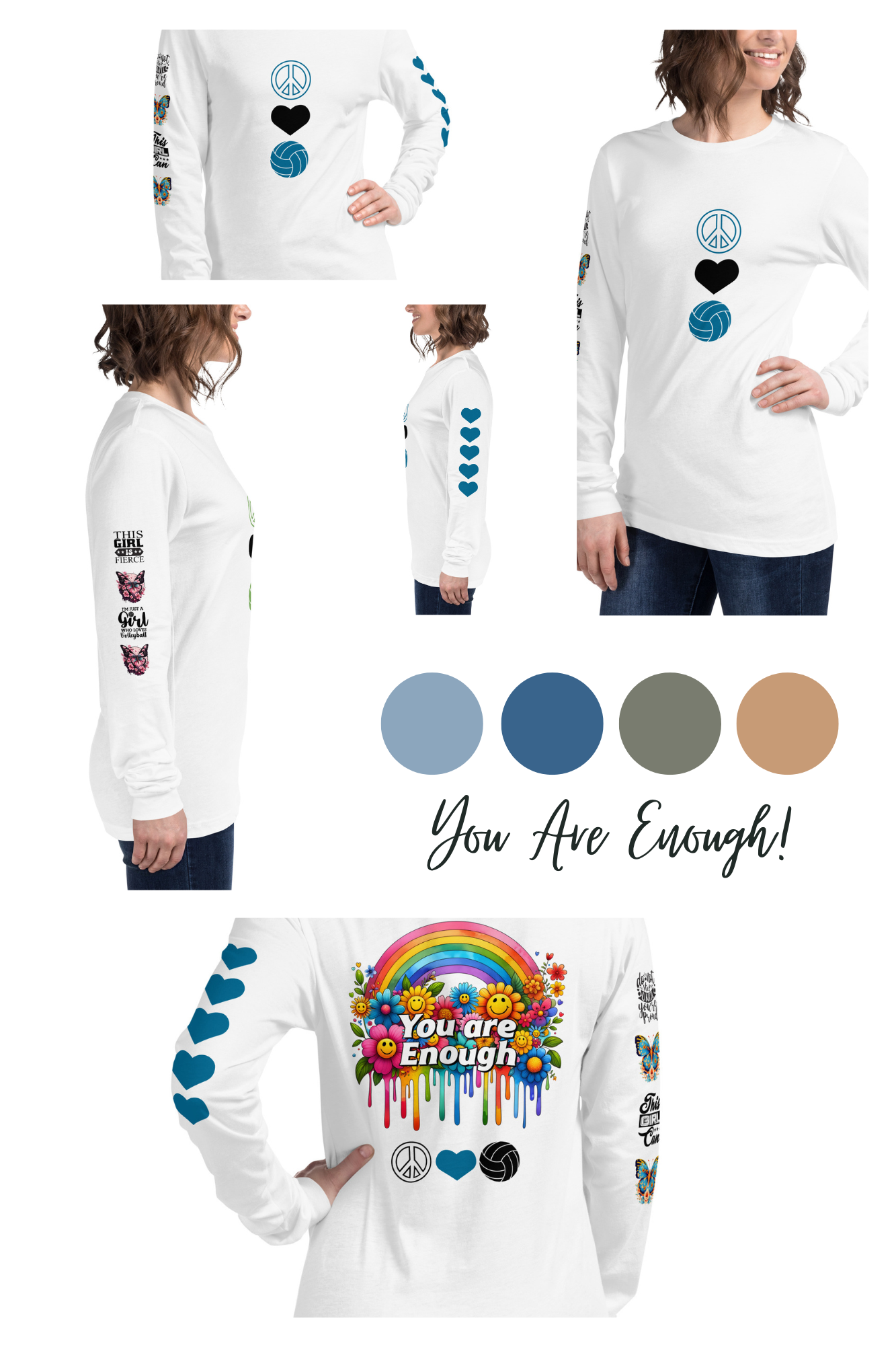 You Are Enough are Motivational Quote Shirts that I designed and sell in my Volleybragswag Etsy shop. These short motivational volleyball quotes by Coach April's Volleybragswag are inspirational sayings for setters, passers, blockers, hitters and diggers to win off the court and on.