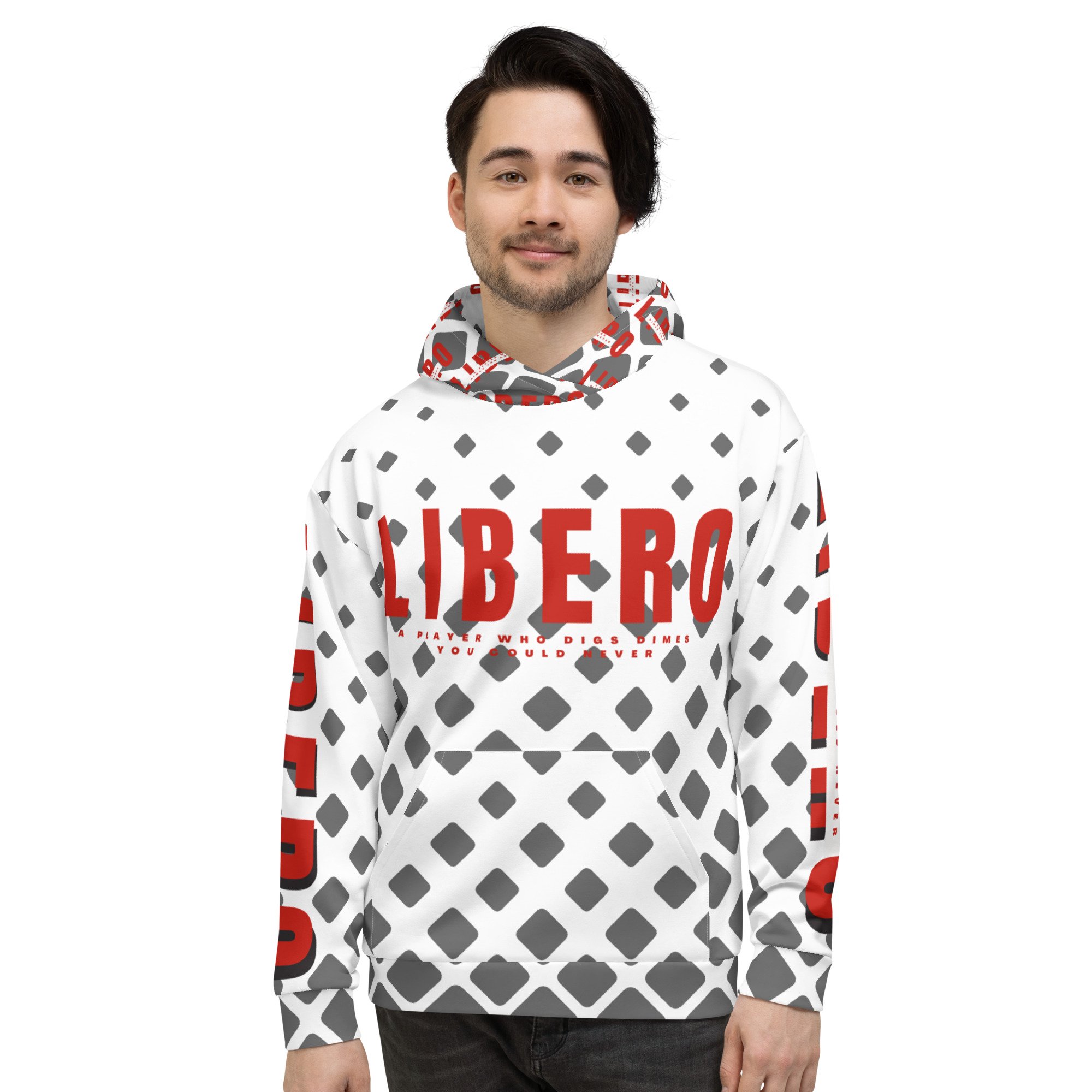 dk grey white and red hoodie libero