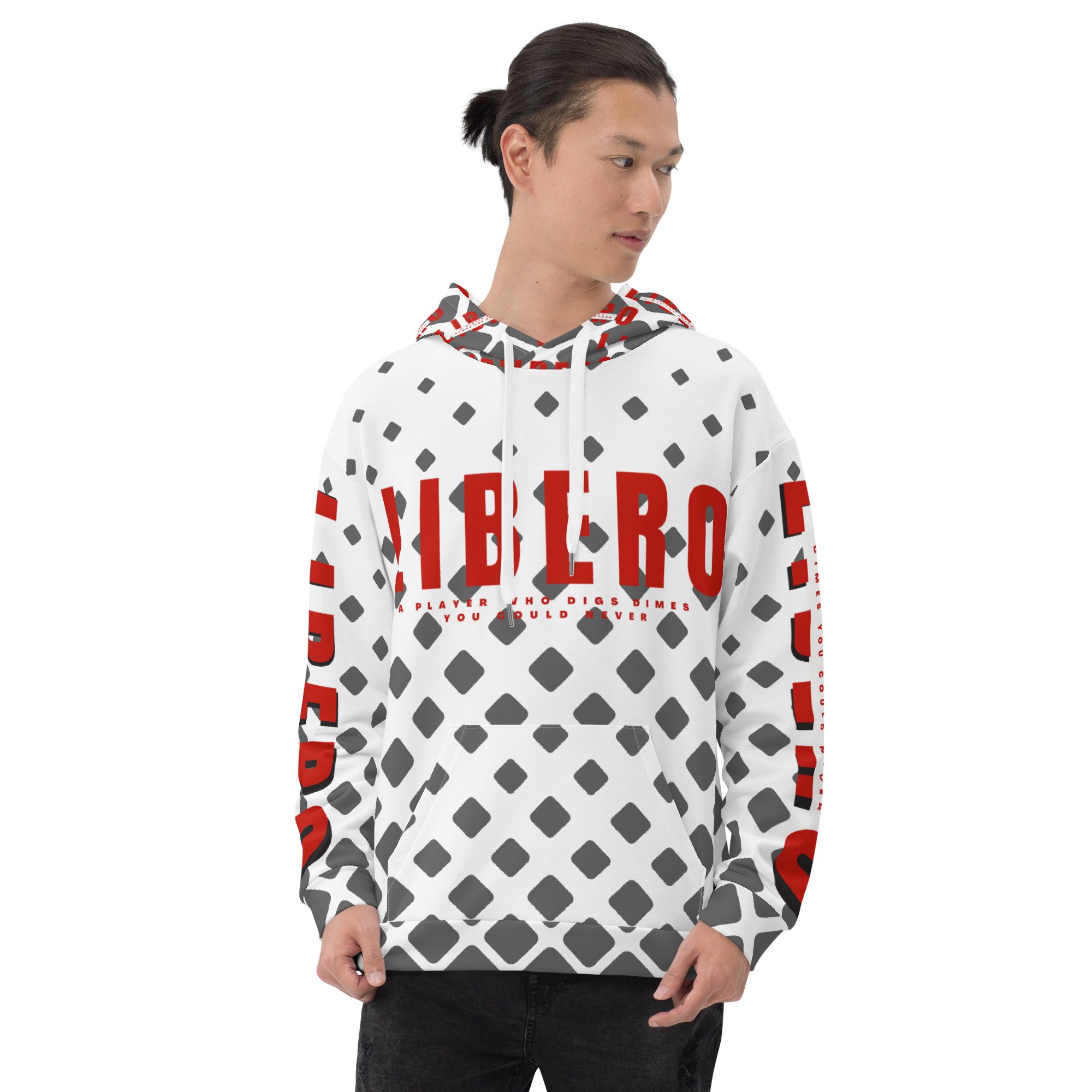 dk grey white and red hoodie libero