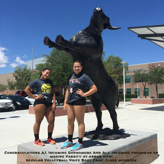 At Arbor View High School incoming freshmen and incoming sophomore, multi year Volleyball Voice Boot Camp class and Breakfast Club members sisters setter Aly and AJ libero/DS made varsity as incoming freshmen.