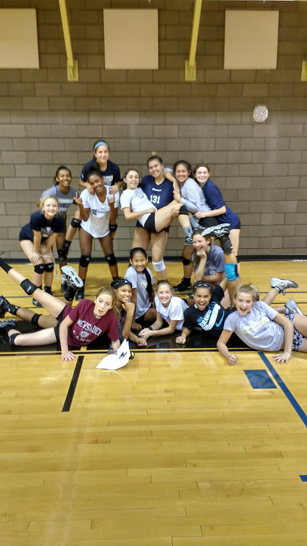 Young Breakfast Club players at Stupak Recreation Center with Stanford setter Kami Miner and Gatorade Player of the Year Sydney Berenyi