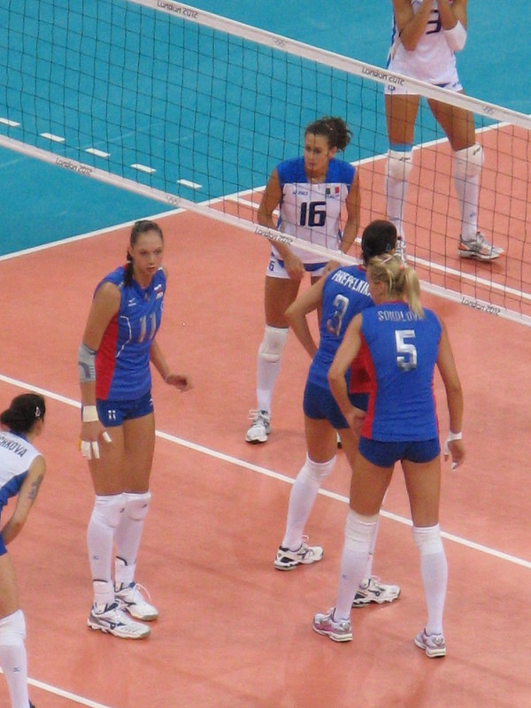 Ekaterina Gamova in the front row at the 2012 London Olympic Games against the italian National team. (Steve Hill)