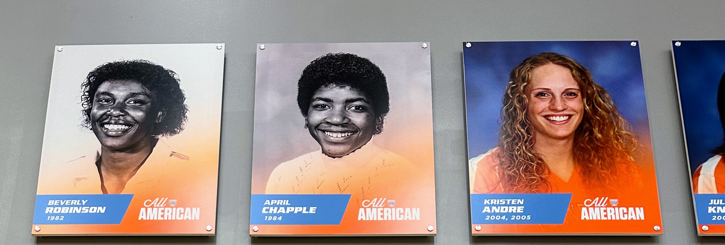 I gotta say, seeing my portrait there, second from the left and second overall, gave me goosebumps on the All American wall in the Joan Cronan facility. It's a reminder of the hard work and dedication that earned me the title of UTK's second-ever volleyball All-American.