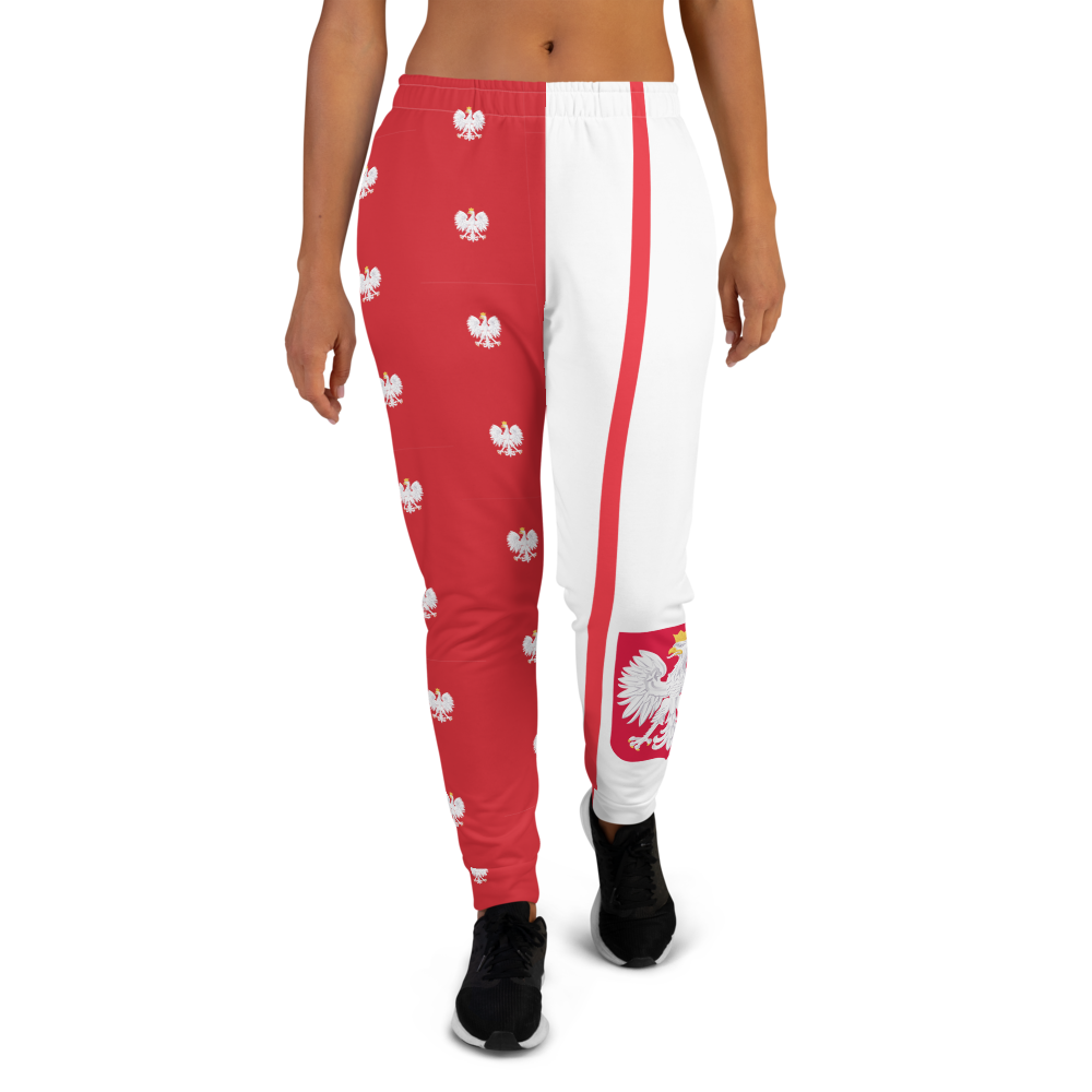 The Best Jogger Pants For Travel Are The Most Comfortable Sweatpants with Pockets with Volleybragswag designs inspired by the Tokyo Olympics World flags..(Poland flag inspired joggers)