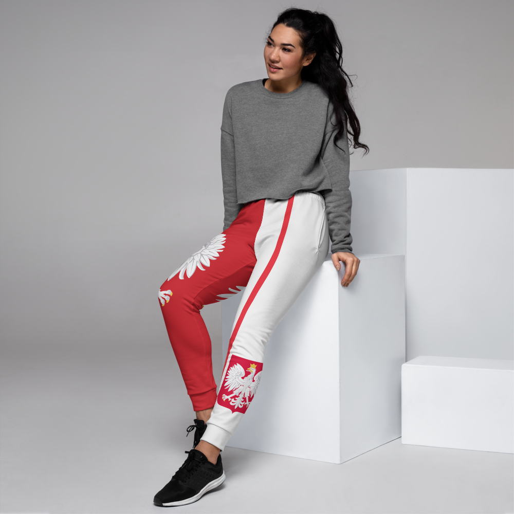 The Best Jogger Pants For Travel Are The Most Comfortable Sweatpants with Pockets with Volleybragswag designs inspired by the Tokyo Olympics World flags..(Poland flag inspired joggers)